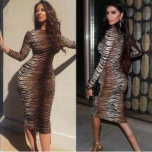 Sexy, Tiger Print, Bodycon, Midi Dress